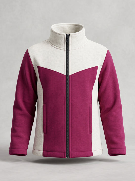 Warm Winter Color-Blocked Full-Zip Fleece Jacket