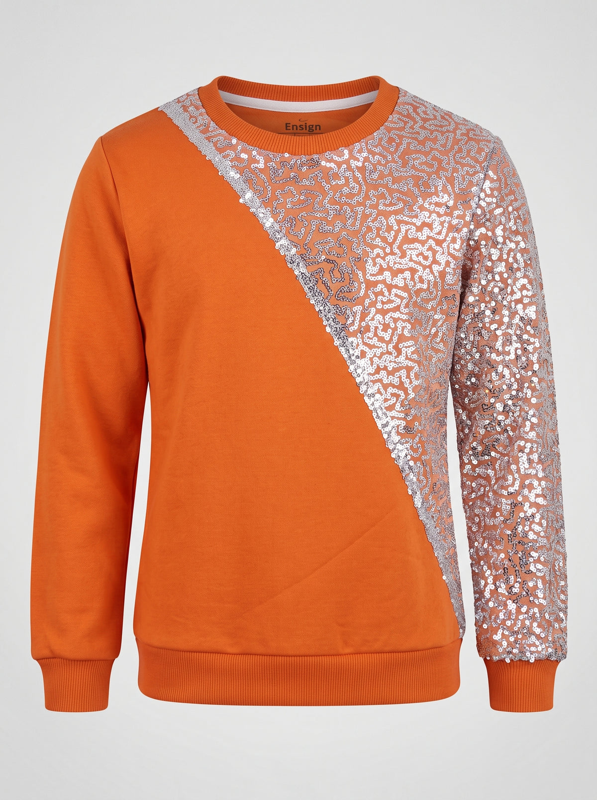 Color-Block Orange Jumper with Glam Sequin Sleeve