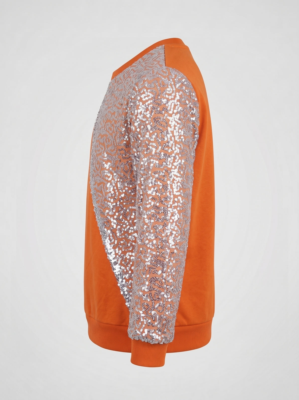 Color-Block Orange Jumper with Glam Sequin Sleeve