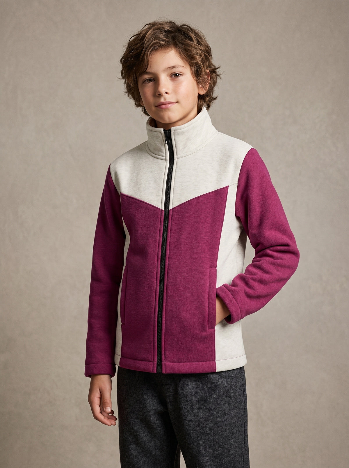 Warm Winter Color-Blocked Full-Zip Fleece Jacket