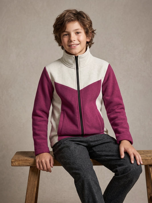 Warm Winter Color-Blocked Full-Zip Fleece Jacket