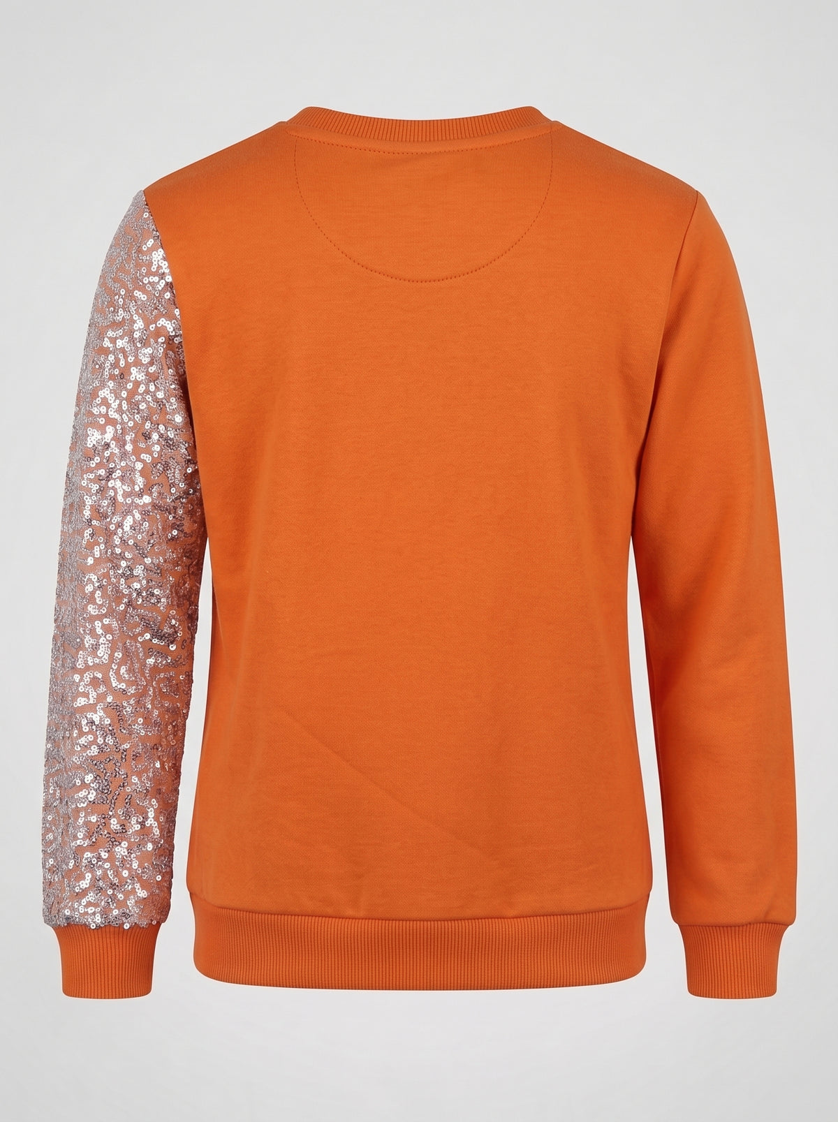 Color-Block Orange Jumper with Glam Sequin Sleeve